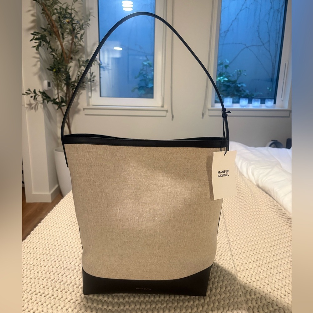 Mansur Gavriel Cream and Black Bucket Bag